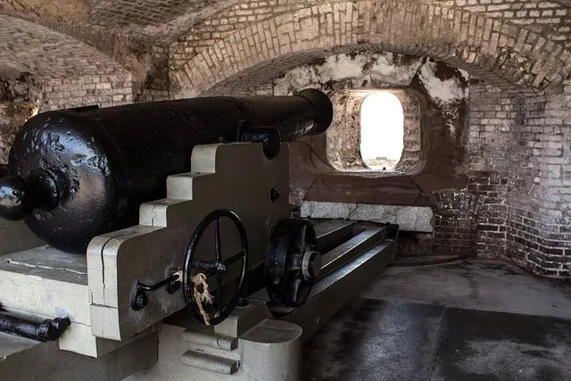 A cannon at historic Fort Sumter in the Charleston Harbor.